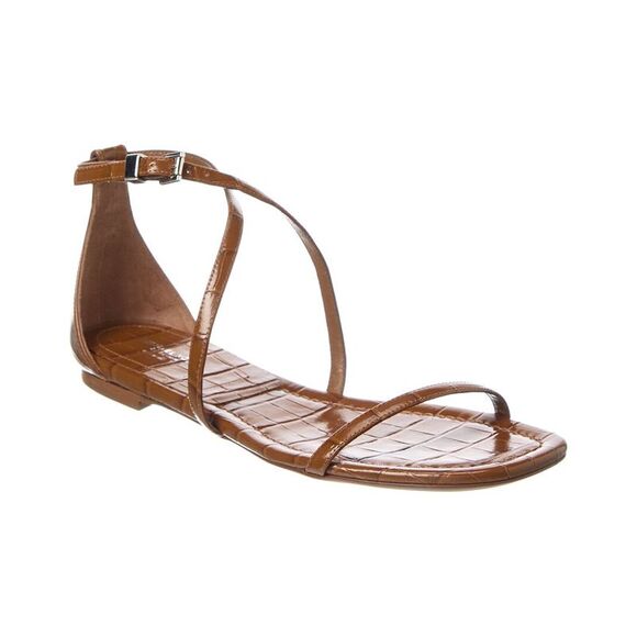 Michael Kors Polly Runway Croc-Embossed Leather Sandal, Brown - Picture 1 of 5